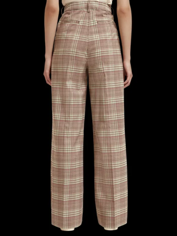 Rose Pleated High-Rise Check Pant