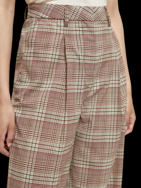 Rose Pleated High-Rise Check Pant