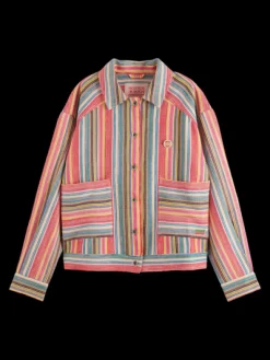 Short Trucker Jacket In Multi Colour Stripe