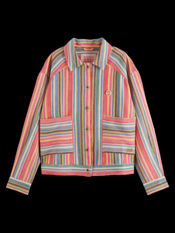 Short Trucker Jacket In Multi Colour Stripe