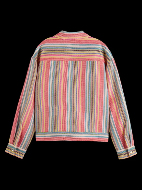 Short Trucker Jacket In Multi Colour Stripe