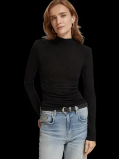 Shoulder Pad Mock Neck Top
