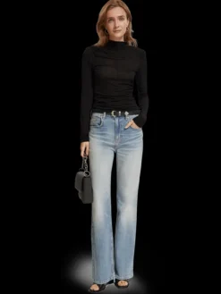 Shoulder Pad Mock Neck Top