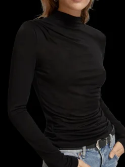 Shoulder Pad Mock Neck Top