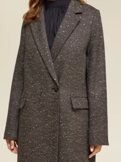 Single Breasted Herringbone Sequin Coat