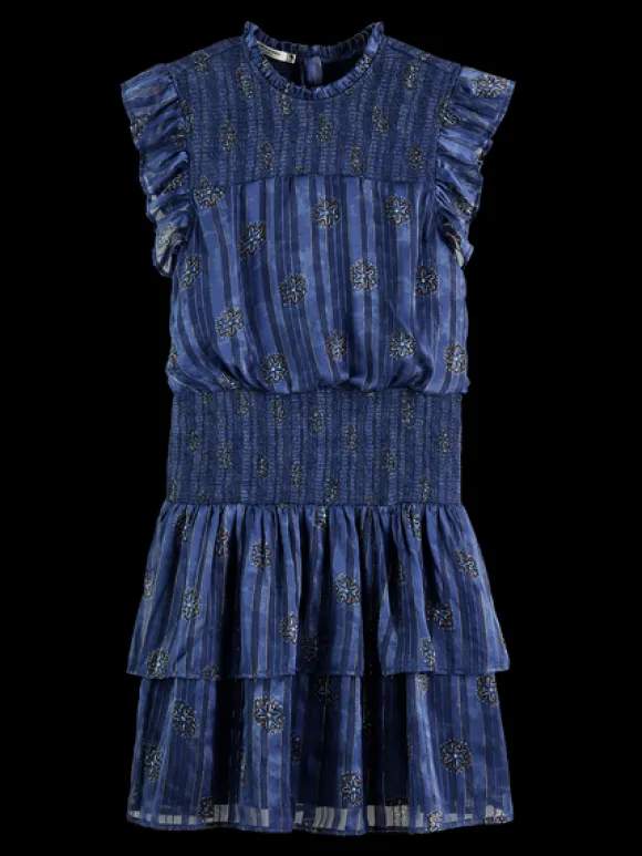 Smocked Printed Mini Dress