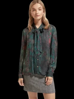 Snake Printed Tie-Neck Top