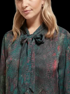 Snake Printed Tie-Neck Top