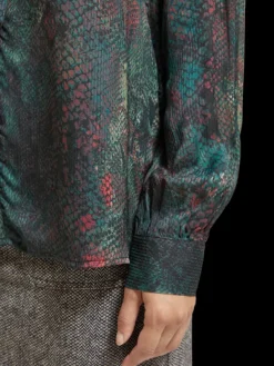 Snake Printed Tie-Neck Top