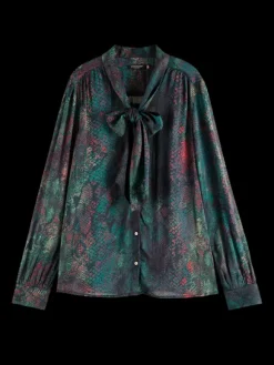 Snake Printed Tie-Neck Top