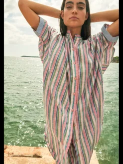 Striped Oversized Beach Shirt Dress