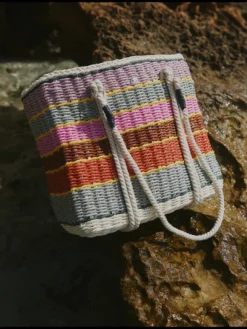 Striped Straw Tote Bag