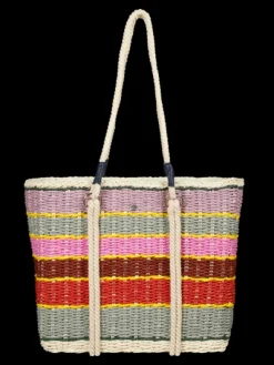 Striped Straw Tote Bag