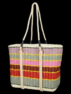 Striped Straw Tote Bag