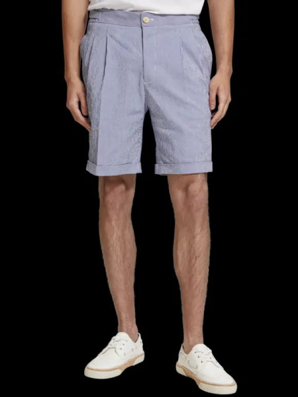 Twilt- Striped Cotton-Blend Pleated Seersucker Short