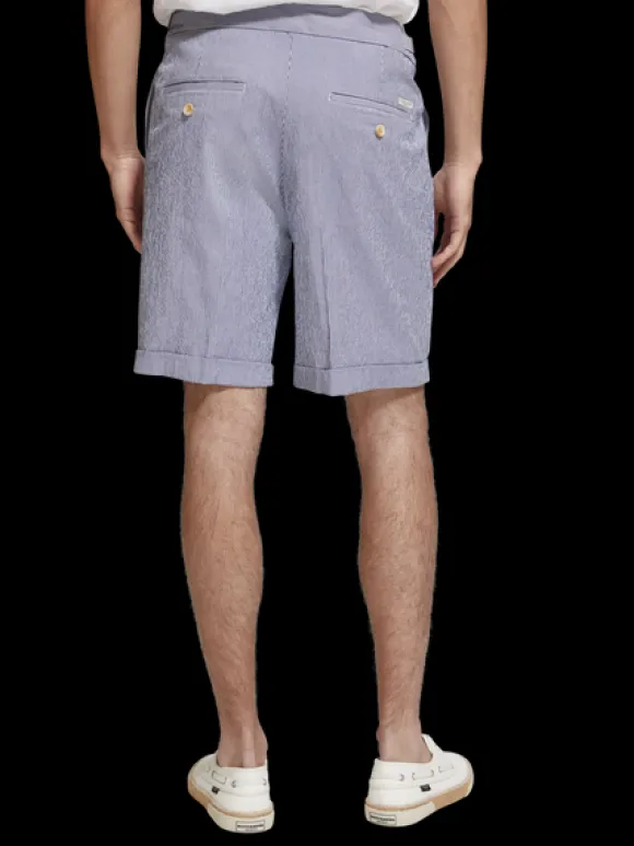 Twilt- Striped Cotton-Blend Pleated Seersucker Short