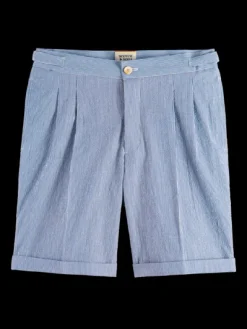 Twilt- Striped Cotton-Blend Pleated Seersucker Short