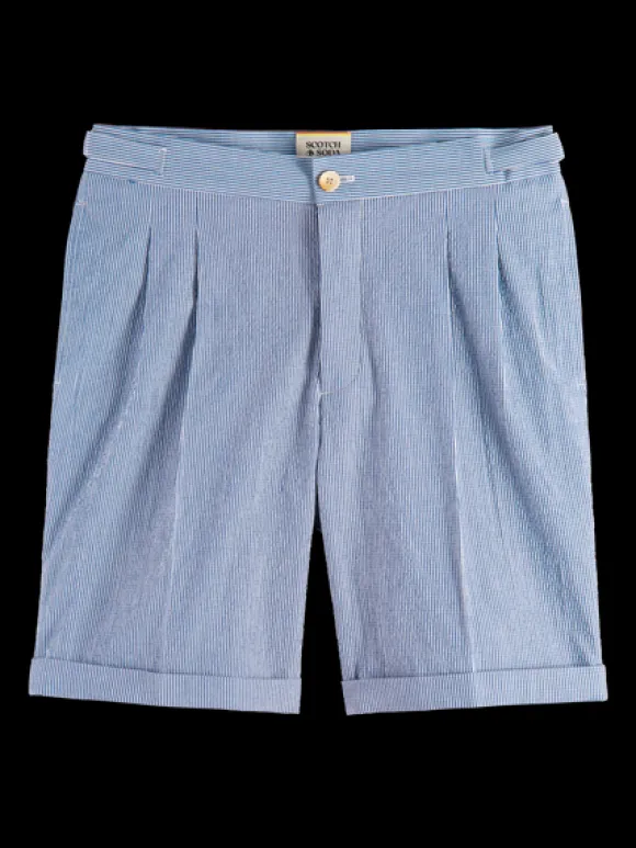 Twilt- Striped Cotton-Blend Pleated Seersucker Short