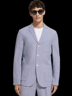 Unconstructed Striped Seersucker Blazer