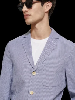 Unconstructed Striped Seersucker Blazer