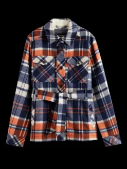Wool Blend Check Belted Overshirt