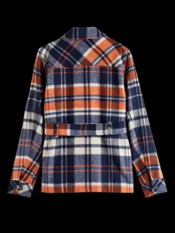 Wool Blend Check Belted Overshirt