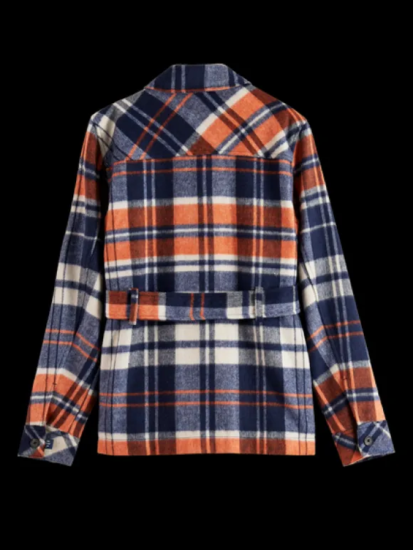 Wool Blend Check Belted Overshirt