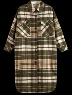 Wool Blend Check Long Shirt Jacket
