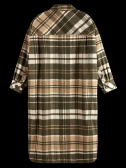 Wool Blend Check Long Shirt Jacket
