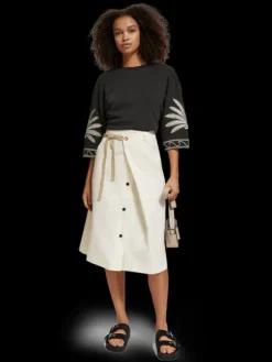 Wrap Front Midi Skirt